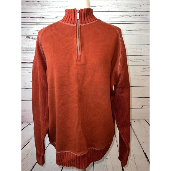 NWOT Tommy Bahama Sweater Mens Half Zip size Large‎ Pullover Orange Cotton - Picture 1 of 11